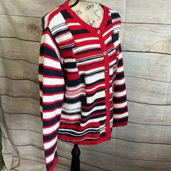 Mark Fore Strike Hand Knit Cardigan Sweater Americana Stripes Cotton Blend XL - Picture 4 of 9